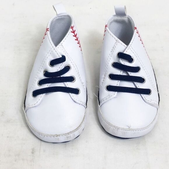 Carters Baby Baseball Walking Shoes 3-6M White/Red/Navy Sports-Themed Soft Sole - Picture 2 of 6